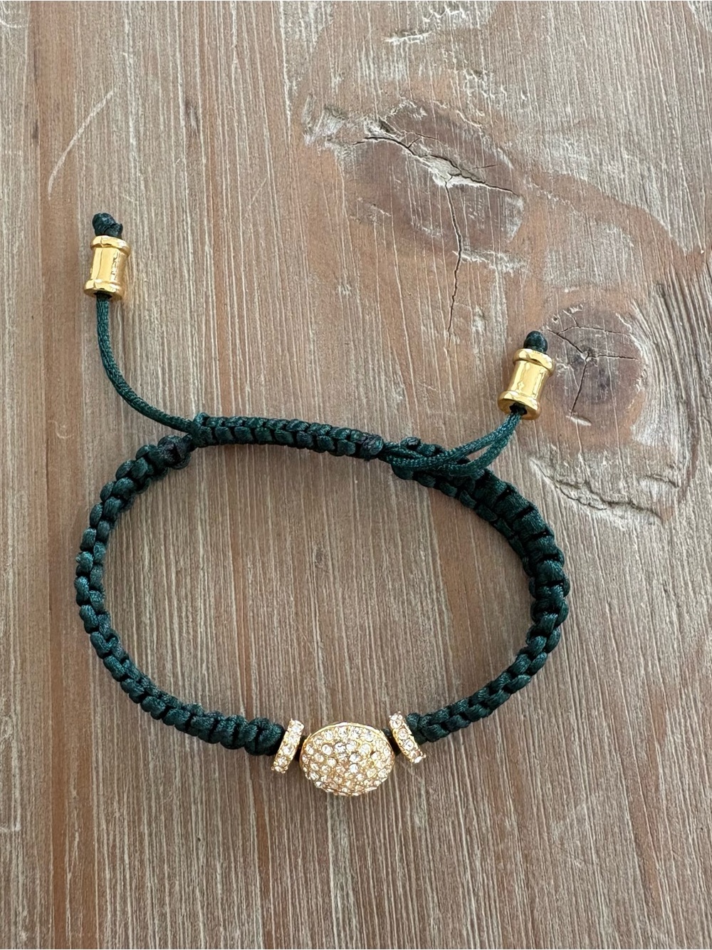 Gold Pave Bead Macrame Bracelet in Dark Green